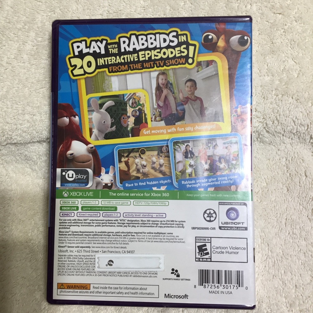 Microsoft X Box 360, “Rabbids Invasion “, NEW/SEALED, requires Kinect - Picture 2 of 2